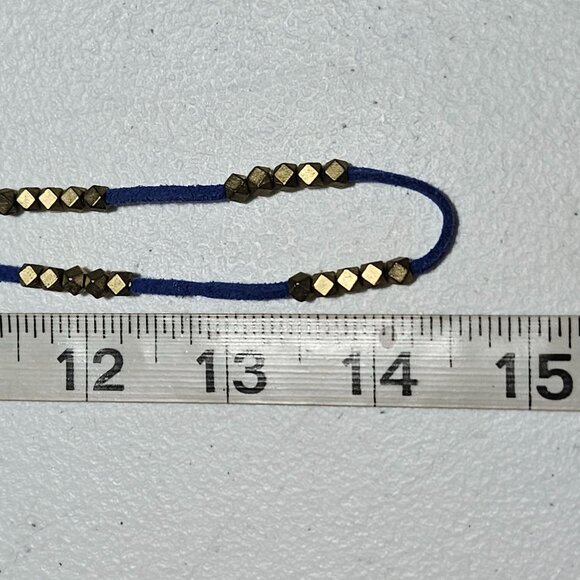 Boho Gold Tone Bead Blue Suede Cord Necklace Minimalist Fashion Jewelry Women - Picture 6 of 6